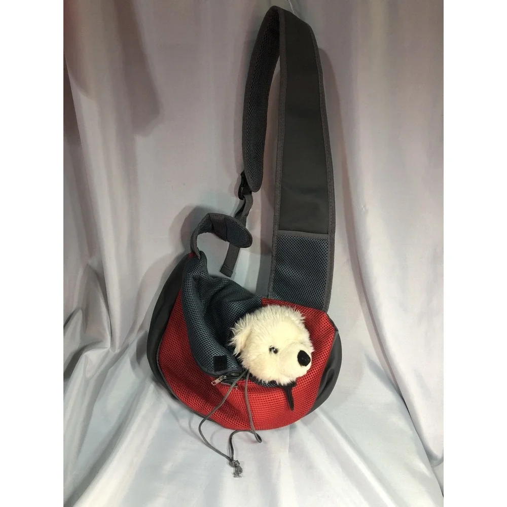 Pet Dog Cat Sling Carrier Breathable Mesh Travel Sling Bag Large Red -Preowned